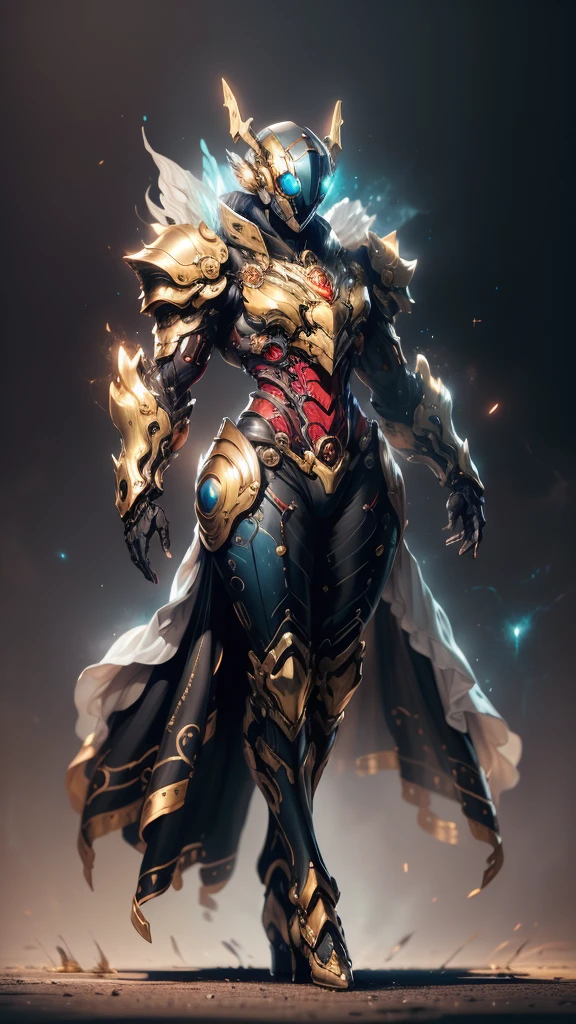 A woman adorned in fantasy-style full-body armor, a crown-concept fully enclosed helmet that unveils only her eyes, a composite layered chest plate, fully encompassing shoulder and hand guards, a lightweight waist armor, form-fitting shin guards, the overall design is heavy-duty yet flexible, (the armor gleams with a golden glow, complemented by red and blue accents), exhibiting a noble aura, she floats above a fantasy-surreal high-tech city, this character embodies a finely crafted fantasy-surreal style armored hero in anime style, exquisite and mature manga art style, (mixture of Queen bee and Spider concept Armor, plasma), ((Element, elegant, goddess, femminine:1.5)), metallic, high definition, best quality, highres, ultra-detailed, ultra-fine painting, extremely delicate, professional, anatomically correct, symmetrical face, extremely detailed eyes and face, high quality eyes, creativity, RAW photo, UHD, 32k, Natural light, cinematic lighting, masterpiece-anatomy-perfect, masterpiece:1.5