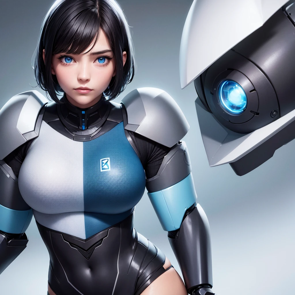 Best Quality, High Detail, 8K, Human, Robot Girl, Android Face(Metal), Steel & Titanium Leather, Gray Leather, Seductive Smile, Robotic Face(With Human Features), Cybernetic Eyes(Hard Eye Circle, Clear Eye Pupil), 1girl, Formal, Perfect Hands(5 Fingers, Clear Fingers), Wig(Normal Hair), Big Breasts, Lipstick, Body(Big Breasts, Lace, Rounded Shoulders, Rounded Arms, Robot Parts, ),