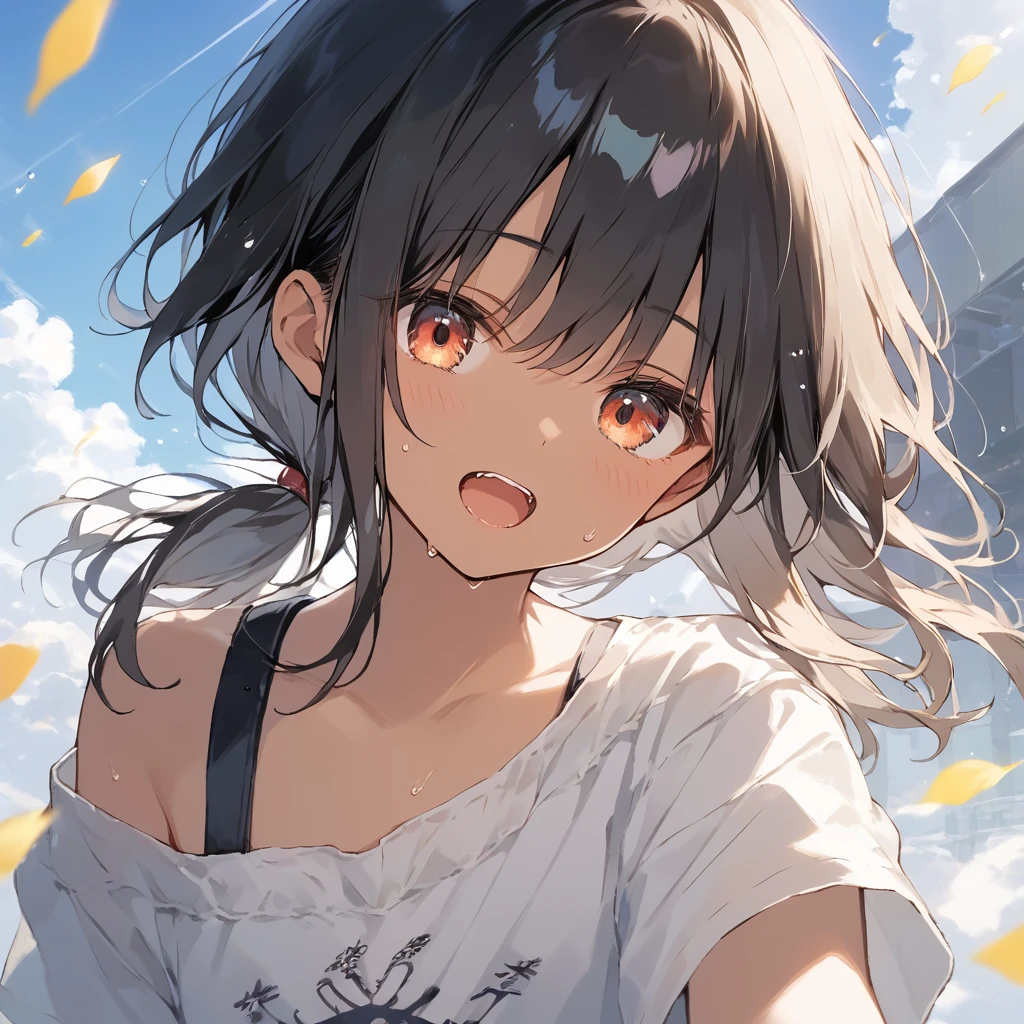 score_9, score_8_up, score_7_up, source_anime, best quality, masterpiece, official art, absurdres, highres, ultra-detailed,waifu2x,Collection: Slice of Life,break,1girl, tomboy, dark-skinned female, short hair, low ponytail, flat chest, beautiful detailed eyes, short shorts, sweat, open mouth, (yawn:0.3), sleepily, outdoors, wind,break,(clear line illustration:1.2), super detailed skin,very high resolution, very aesthetic, Best sexual lighting powered by famous artist, 8k,cute picture,beauty illustration,photoshop_(medium),,(Detailed Lighting),best anime 8k konachan wallpaper, pixiv contest winner,