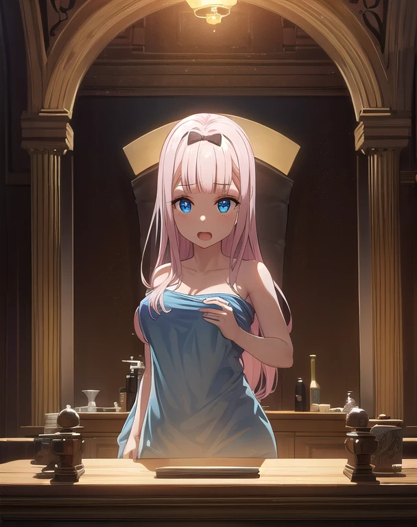 sexy, chikafujiwara, chika fujiwara, long hair, bangs, blue eyes, bow, pink hair, (hair bow:1.2), blunt bangs, black bow, smile, open mouth, BREAK naked body, visible breasts, beautiful pose, looking at viewer, (cowboy shot:1.5), BREAK (masterpiece:1.2), best quality, high resolution, unity 8k wallpaper, (illustration:0.8), (beautiful detailed eyes:1.6), extremely detailed face, perfect lighting, extremely detailed CG, (perfect hands, perfect anatomy)