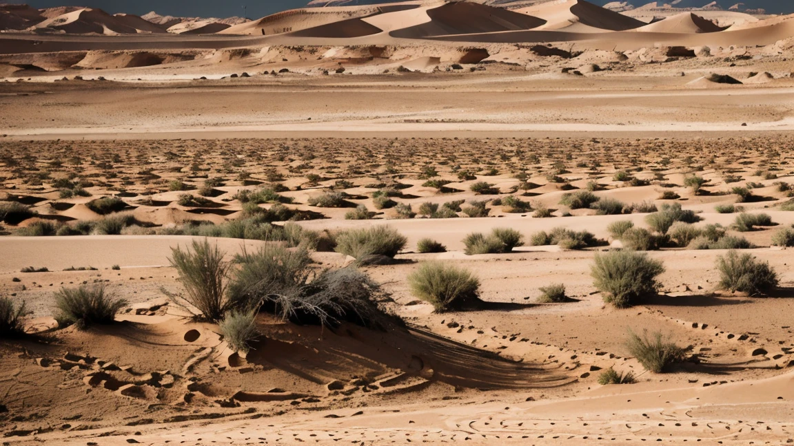 photo of dry desolate oasis in the sandy desert, Jenoptik JD 3.1 exclusive, High Contrast, 1ms shutter speed, Hard Lighting