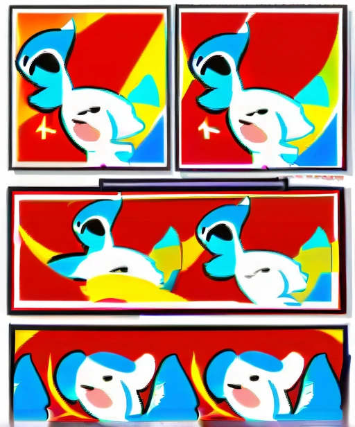 chibi animal,  white pegasas without clothes, multiple poses, multiple expressions like smile sad delighted, different angles, standing, one tail, simple illustration, white back ground, 12 divided characters, without text, blank space around image