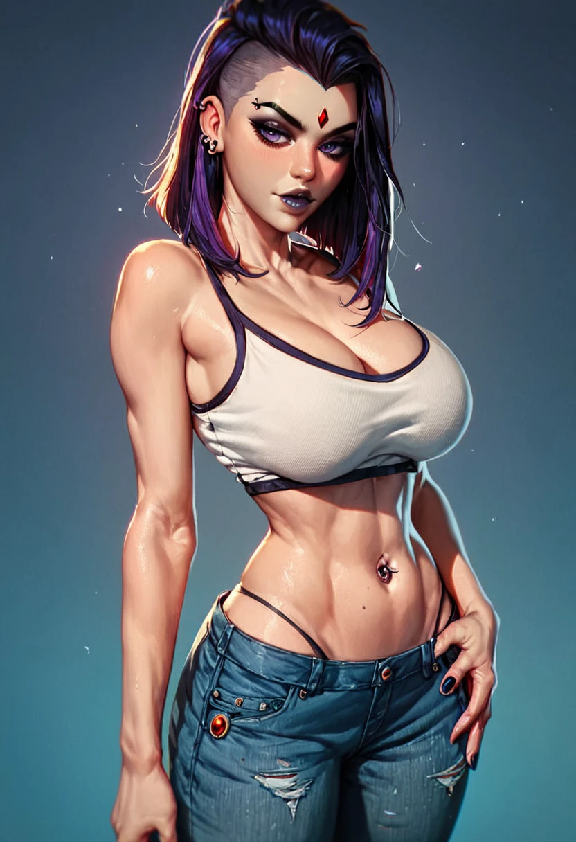 score_9, score_8_up, score_7_up, score_6_up, score_5_up, score_4_up, score_9, medium shot, torso shot, portrait of seductive voluptuous Goth raven form teen titans, perfect breasts, perfect hands, perfect fingers, rating_safe