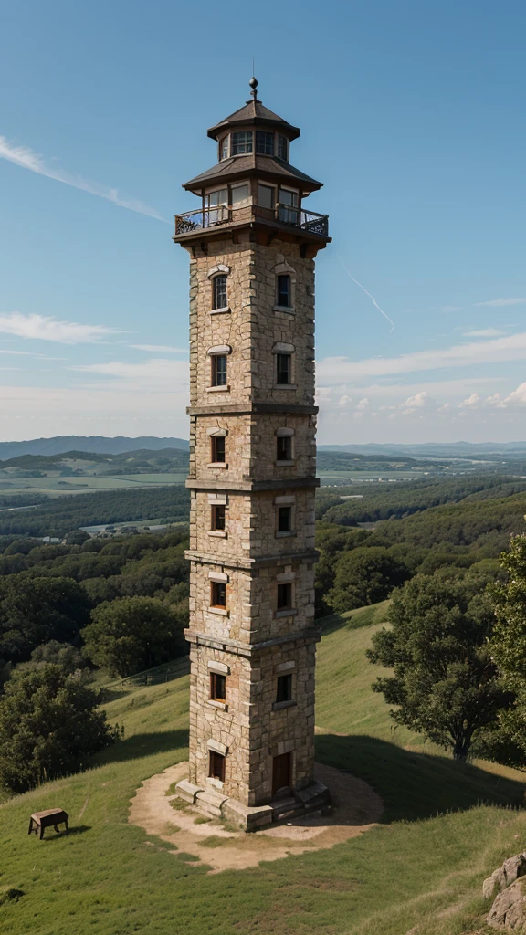 a small watchtower , on a hill , looks beautiful and well built , high resolution image , HD , realistic 