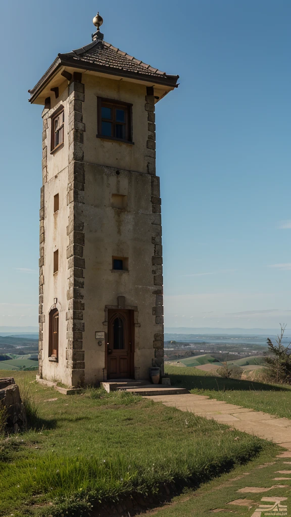 a small watchtower , on a hill , looks beautiful and well built , high resolution image , HD , realistic