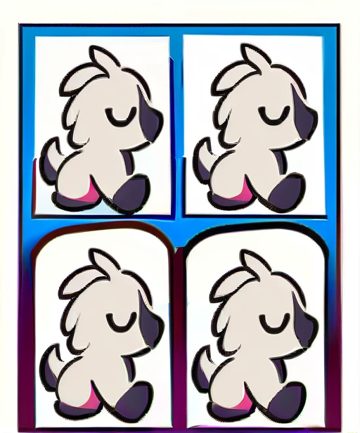 chibi animal, baby white pegasas without clothes, multiple poses, multiple expressions like smile sad delighted, different angles, standing, one tail, simple illustration, white back ground, 12 divided characters, without text, blank space around image