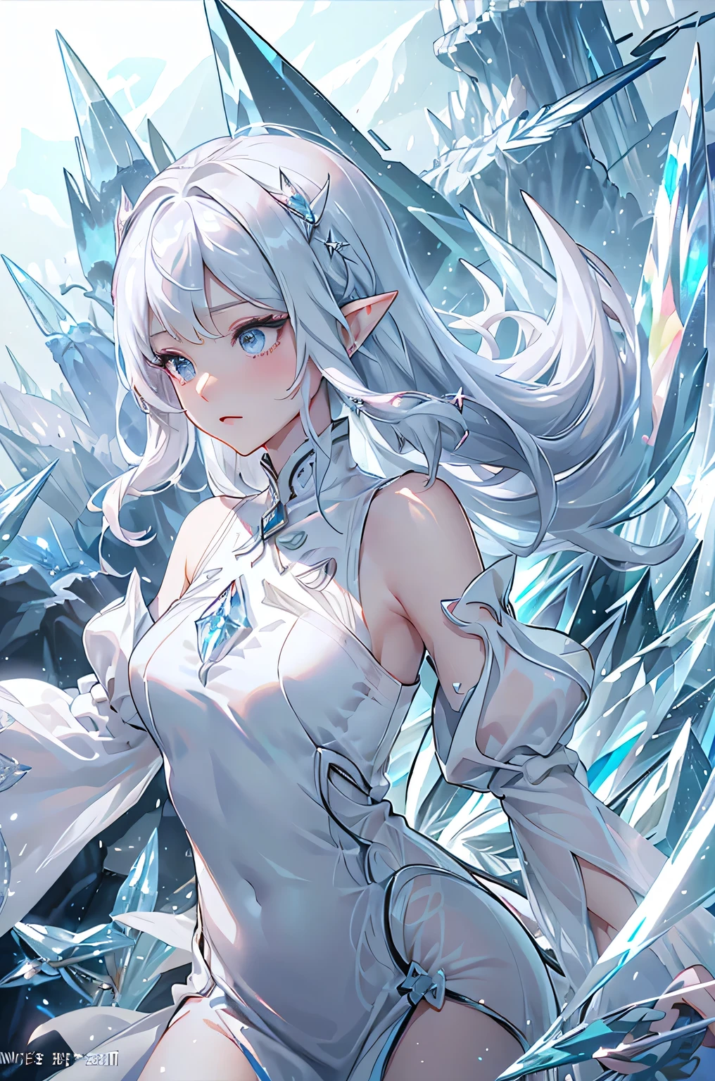 (masterpiece、Highest quality、Highest、Official Art、Beautiful and aesthetic、Long Exposure:1.2)、Smooth movement、Attractive patterns、One Girl、(Long dress with sleeves:1.3)、(((White clothes)))、Upper body close-up、Exposing shoulders、Korean Girls、blush、Pink twin tail hair、Portraiture、solo、Upper body、Looking at the observer、Detailed Background、Detailed face、(Crystallized AI、Crystal Theme:1.1)、Elemental Wind Elf、Rotating Wind、 Wind、White crystal clothes、Dynamic pose、Suspended particles、Aether Dynamics、Wind、vapor、背景にWind、White Tone、Wind、Ethereal atmosphere、