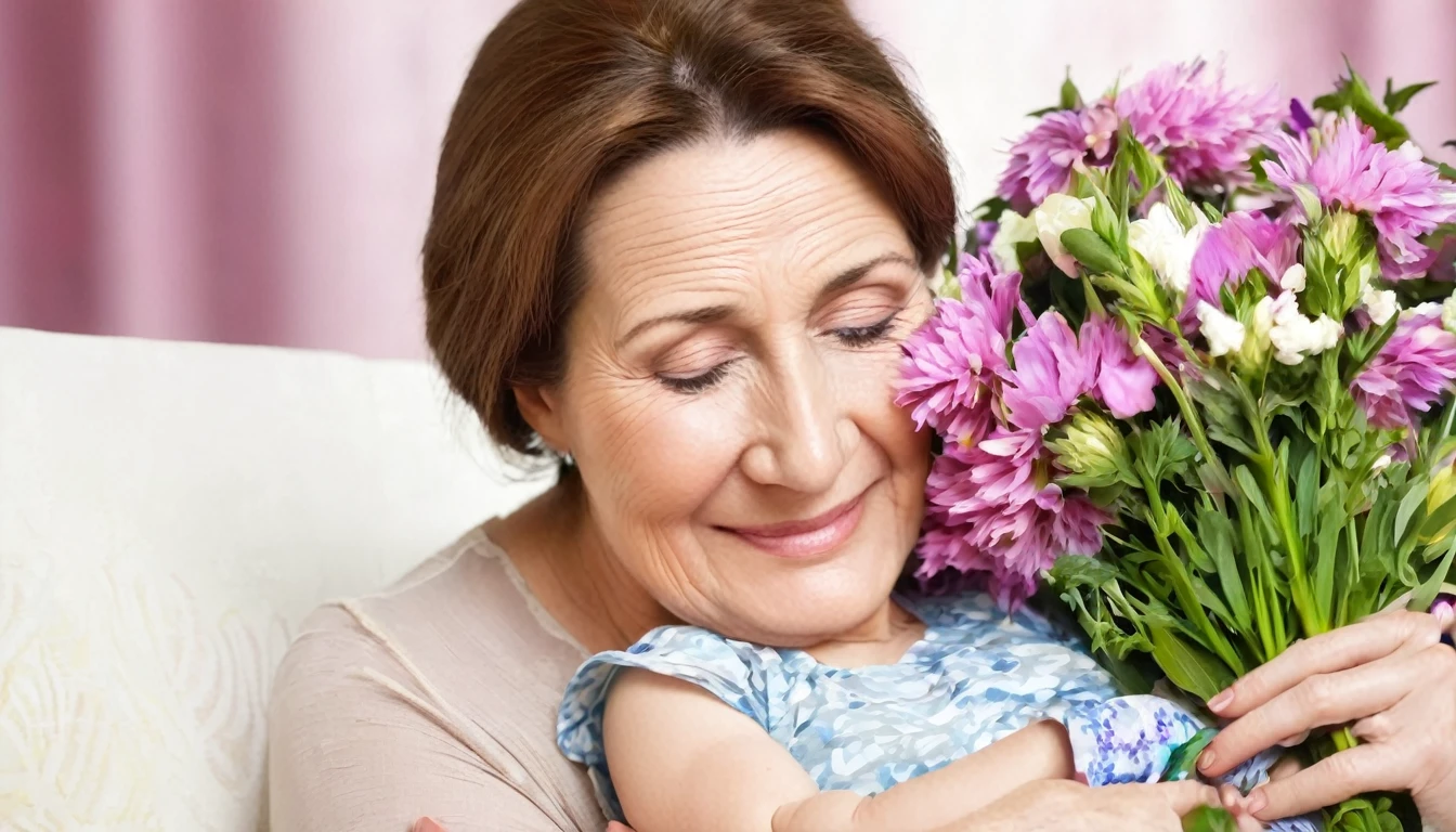 Mother's love, beautiful, flowers, happiness