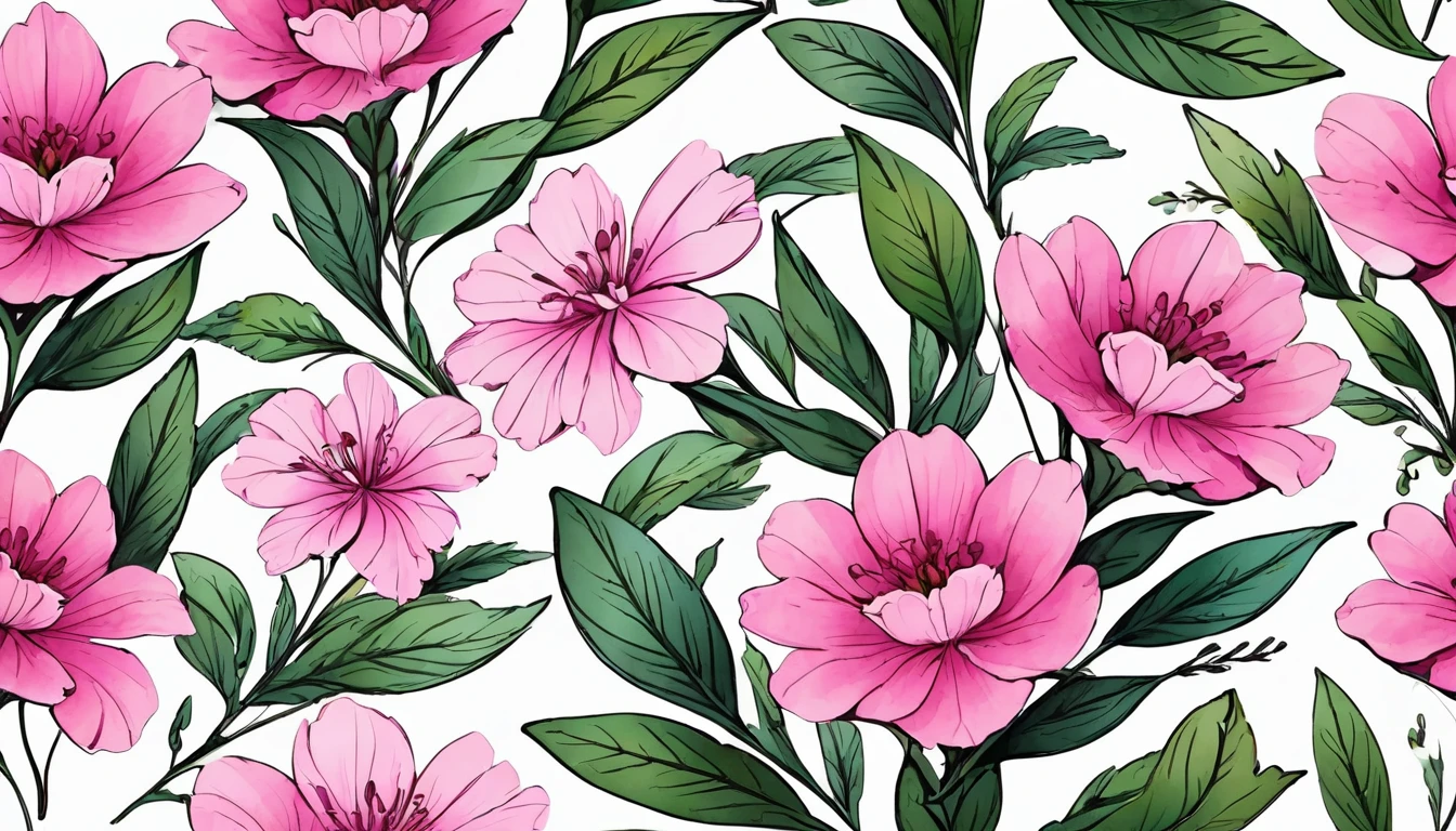 Linear drawing with pink flowers and leaves in watercolor style, On a white background!!
This is all right!!!. With good quality!. A little small to fit in the margins!!!.