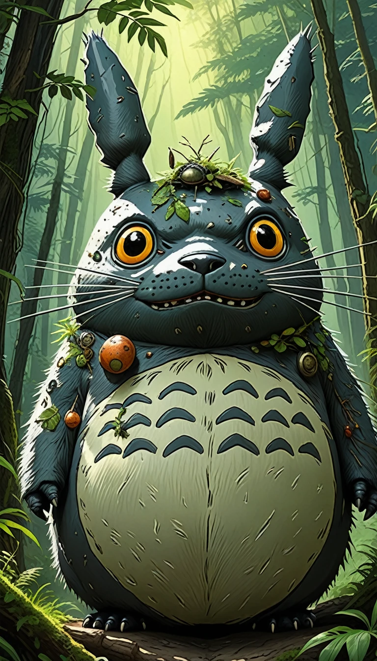 Face is horror、Portrait of a real Totoro, Surreal, Very fine fur, Sharp focus, Fine Lines, Fine art, Soft colors, In the sunlight, Detailed painting by Marc Ariane, art gelm, bastien lecouffe - deharme, Exoplanet colonization sites, A new frontier, Terraforming efforts, Pioneer spirit, 

