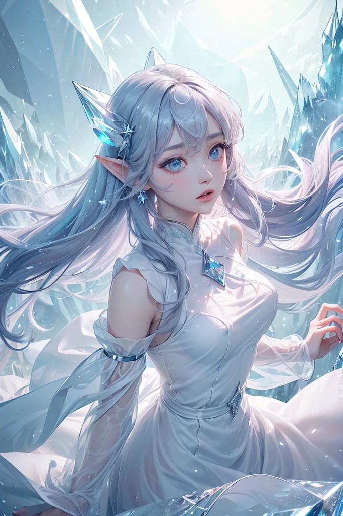 (masterpiece、Highest品質、Highest、Official Art、Beautiful and aesthetic、Long Exposure:1.2)、Smooth movement、Attractive patterns、One Girl、(Long dress with sleeves:1.3)、(((White clothes)))、Upper body close-up、Exposing shoulders、Korean Girls、blush、Pink twin tail hair、Portraiture、solo、Upper body、Looking at the observer、Detailed Background、Detailed face、(Crystallized AI、Crystal Theme:1.1)、Elemental Wind Elf、回転Wind、 Wind、White crystal clothes、Dynamic pose、Suspended particles、Aether Dynamics、旋Wind、vapor、背景に旋Wind、White Tone、旋Wind、Ethereal atmosphere、