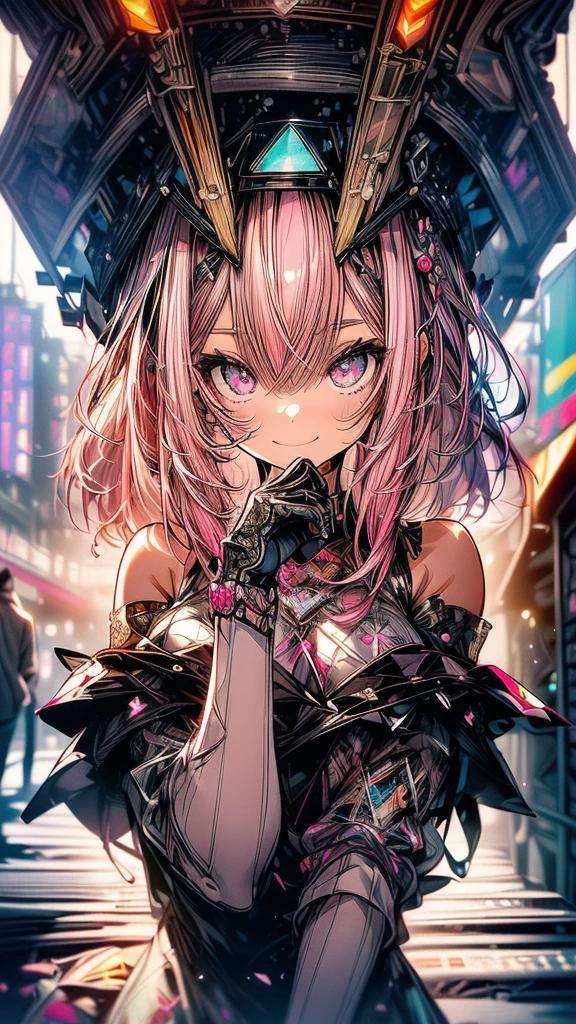 ((((masterpiece, Highest quality, Super detailed, very_expensive_solve, big_file size, Full Color)))), 1 Girl, Chemo ears, Bokeh, Clothes that show both shoulders, Oversized sweater, Pink Hair, Pink Eyes, The best smile,