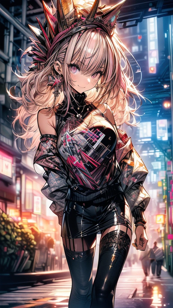 ((((masterpiece, Highest quality, Super detailed, very_expensive_solve, big_file size, Full Color)))), 1 Girl, Chemo ears, Bokeh, Clothes that show both shoulders, Oversized sweater, Pink Hair, Pink Eyes, The best smile,