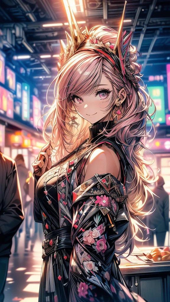 ((((masterpiece, Highest quality, Super detailed, very_expensive_solve, big_file size, Full Color)))), 1 Girl, Chemo ears, Bokeh, Clothes that show both shoulders, Oversized sweater, Pink Hair, Pink Eyes, The best smile,