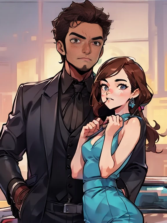 a couple , male and female in suit, brown hair, at office,detailed in face