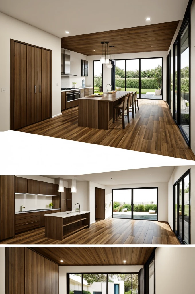 A house model with a kitchen, bathroom, patio, a room, an office, a closet, a dining room, a door, a roof, a garden, a window and a floor with their respective names indicated.