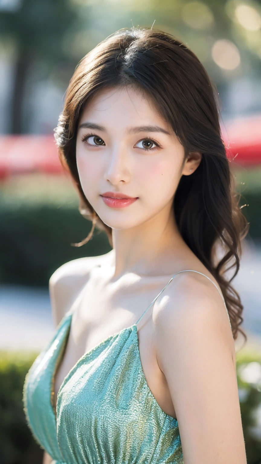 ((Best quality, 8K, masterpiece:1.3)),1girl,18 years old,Asian,Real texture:1.3,(Background blur:1.1),Gorgeous long dress,Tall and slender figure:1.2,(Hot summer weather),(street:1.3),Highly detailed face and skin textures,Exquisite eyes,Long eyelashes,Double eyelids,Skin Whitening,happy,Various postures