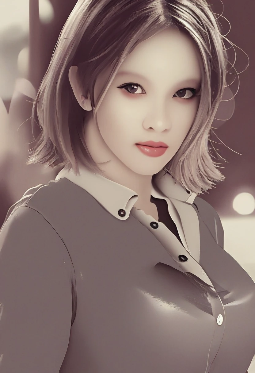 ((best quality, 8K, masterpiece: 1.3)), sharp: 1.2, perfect body beauty: 1.4, slim abs: 1.2, ((layered hairstyle, big bust: 1.2)), (wet White Button Long Shirt: 1.1), (rain, distance: 1.2), wet: 2.5, Highly detailed face and skin texture, detailed eyes, double eyelid, Side face looking at the camera