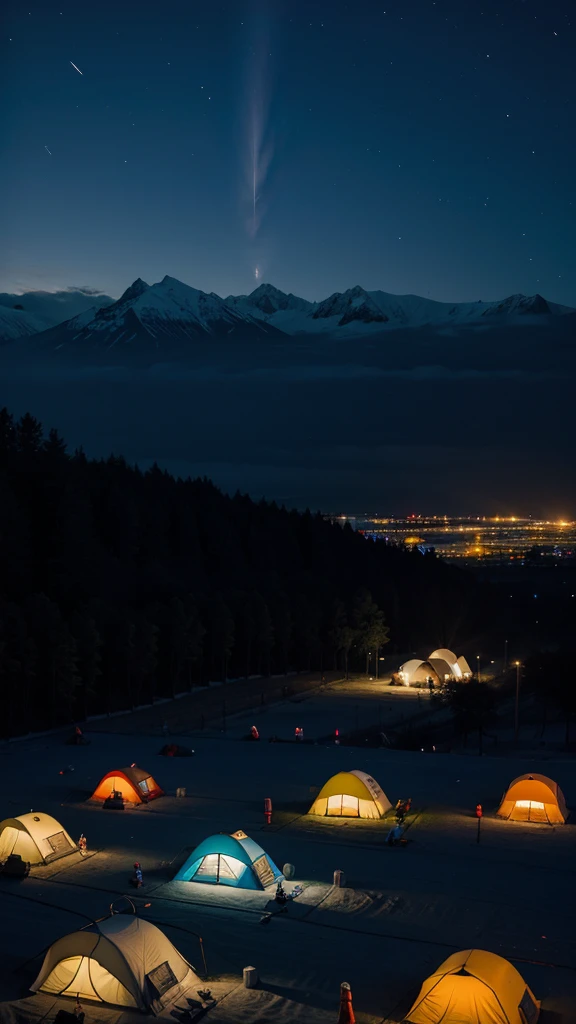 camps in a plane region at night