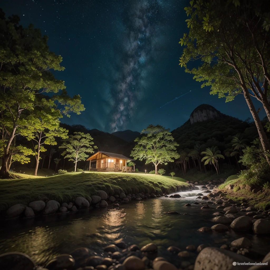 o Multiverso Transcendente, bokeh, scenario, resplendent location design,ensolarado, um ferro, aldeia rural das Seychelles, paleta de cores limitada