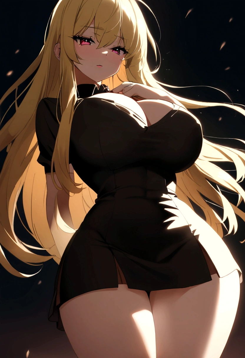 girl anime style short skirt seductive pose big breasts blonde long hair