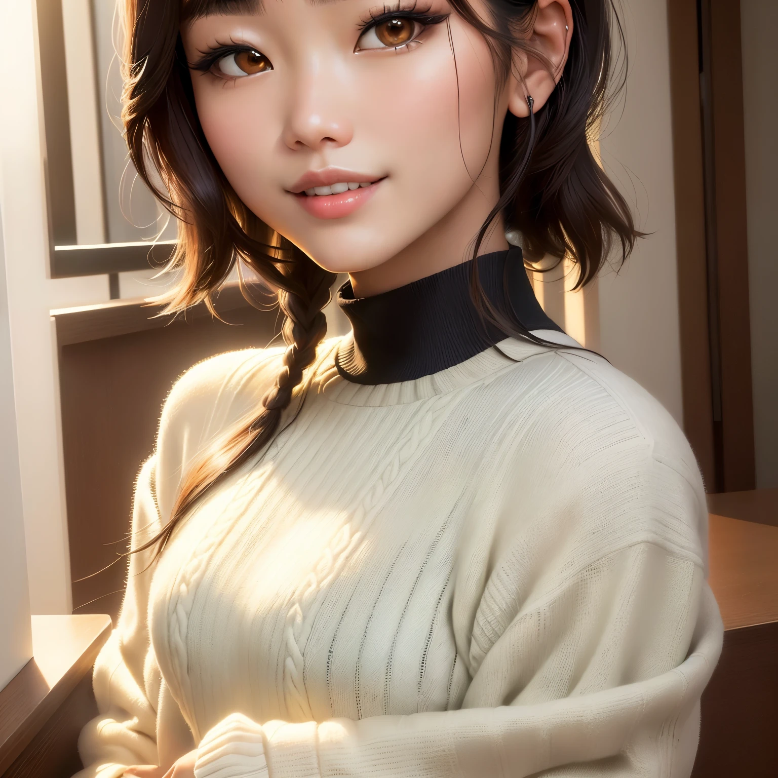 A close-up of a woman in a sweater posing for a photo, preciosa modelo china, beautiful asian girl, chica linda-cara-fina, linda sonrisa seductora, japanese model, con pelo corto, muchacha coreana, Yoshitomo Nara, chica joven y linda, Hermosa joven coreana, hermosa mujer surcoreana