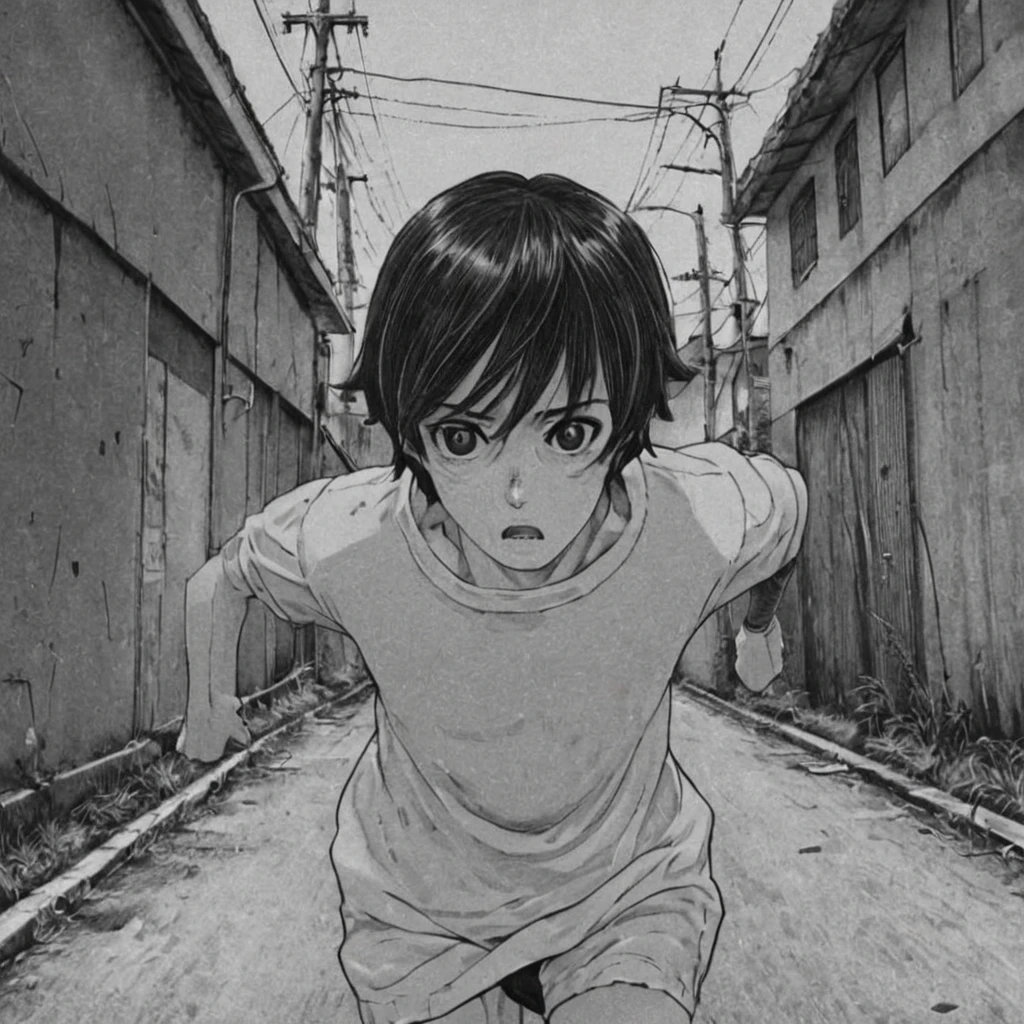 running very fast, (anime), bizarre scenario, Junji Ito, Yusuke Murata, black and white, 8k, anime, horror