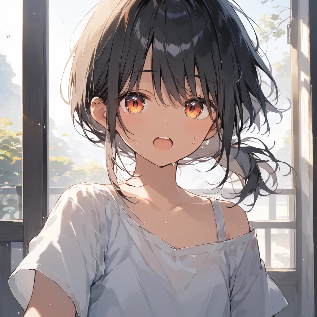 score_9, score_8_up, score_7_up, source_anime, best quality, masterpiece, official art, absurdres, highres, ultra-detailed,waifu2x,Collection: Slice of Life,break,1girl, tomboy, dark-skinned female, short hair, low ponytail, flat chest, beautiful detailed eyes, short shorts, sweat, open mouth, (yawn:0.3), sleepily, outdoors, wind, break,(clear line illustration:1.2),very high resolution, very aesthetic, super detailed skin, Best sexual lighting powered by famous artist, 8k,cute picture,beauty illustration,photoshop_(medium),,(Detailed Lighting),best anime 8k konachan wallpaper, pixiv contest winner,