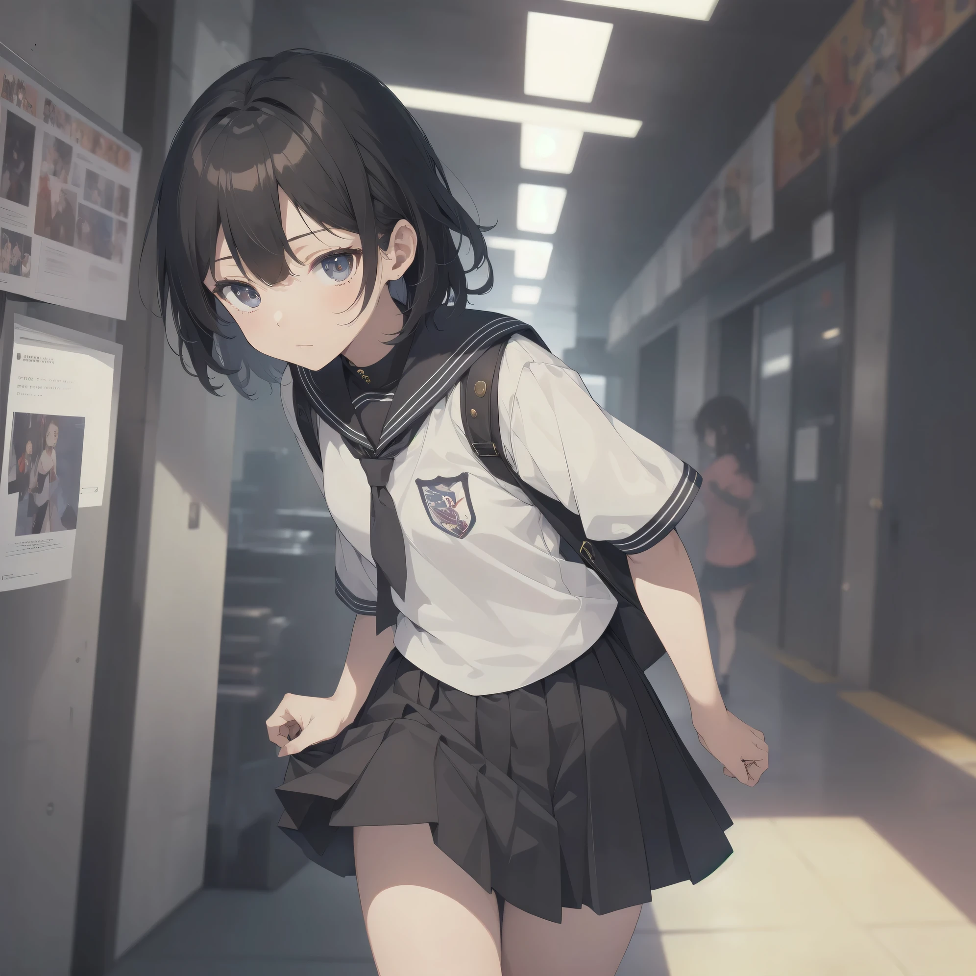 ultra-absurdres-Top quality by artist God, ultra-detailed, high resolution, anime moe artstyle, best anime 8k konachan wallpaper, pixiv contest winner, pool:2810, perfect anatomy,break, 1girl, (Please draw a girl walking sleepily to school alone. )break,(Solo,little female, 13-year-old:1.3),Full limbs, complete fingers,a junior high school student, (very short hair), short cut, flat chest, , small butt, small black eyes, beautiful detailed eyes, well-proportioned iris and pupils, expressive eyes, highres detailed hair, soft expression, salor school_uniform, sailor collar, serahuku, bow, pleated skirt,(Detailed Lighting), (Detailed background), in the School commute route. break,super detailed skin, Best cinematic lighting powered by famous artist, 8k,beauty illustration,photoshop_(medium),very aesthetic,break,((artist:takafumi )), artist:clamp ,artist:carnelian ,artist:kantoku ,
