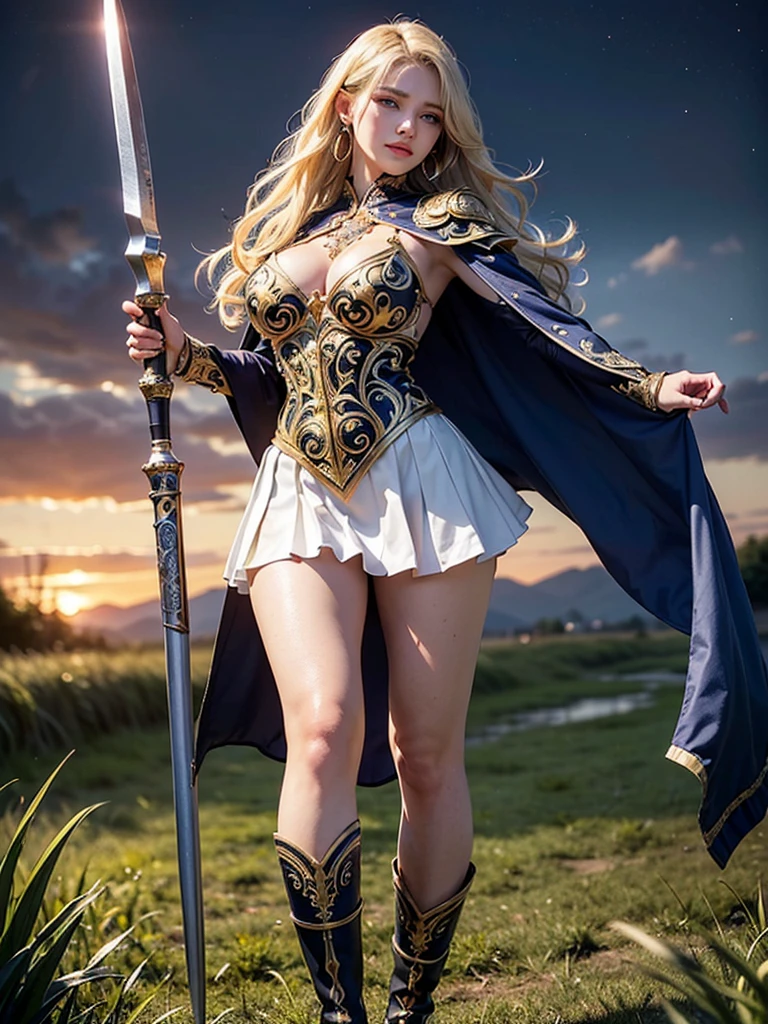 (((masterpiece, best quality))), (((high quality))), (((high resolution illustration))), (((hyper detail))),NSFW, (((Wordsworth's Sharon))),(((Realistic Skin))),(((Very beautiful long blonde hair))), (((Very beautiful face))), (((very beautiful blue eyes))),(((kindly smiling, shy expression))),(((her face is flushed))),(((slim body))),(((slim thighs))),(((medium breasts))),(((very beautiful slender legs))),(((Armor with extremely detailed and intricate decoration))),(((A skirt with extremely detailed and intricate decoration))),(((Boots with extremely detailed and intricate decoration))),(((beautiful earrings))),((a beautiful hair ornament))),((A cloak with very detailed and intricate decoration))),(((She is standing on a beautiful grassland late at night))),(((She is crying with a painful expression on her face))),((embarrassed)), (empty eyes),(erotic cry:1.2), tears, (rolling eyes),looking up, (wide-open eyes),(((running)),(((has a huge weapon))),
