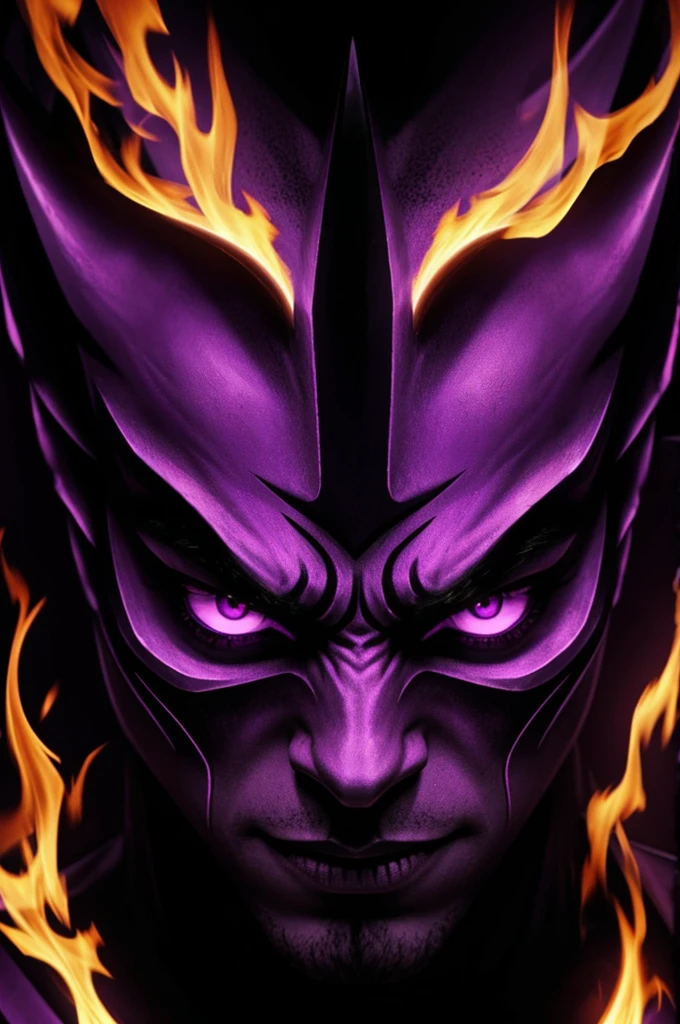 The purple demon in the dark had purple eyes of fire.