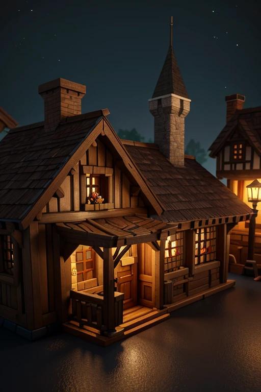 Small building close-up， Multi-dimensional comfortable building, Stylized game art, 3 d render stylized, Medieval Tavern, Stylized concept art, polycount contest winner, stylized 3d render, dimly-lit cozy tavern, isometric 2 d game art, isometric game art, Detailed game art