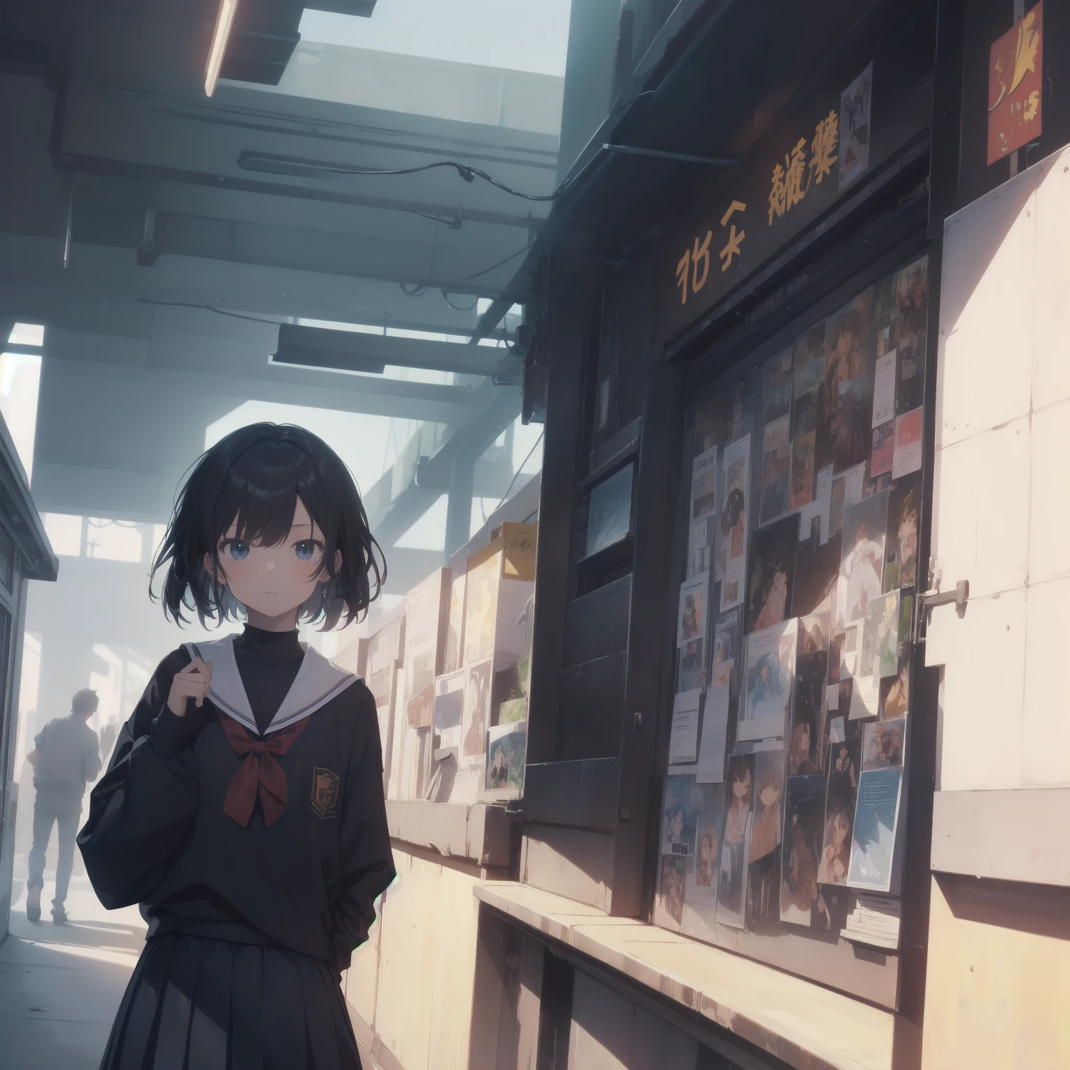 ultra-absurdres-Top quality by artist God, ultra-detailed, high resolution, anime moe artstyle, best anime 8k konachan wallpaper, pixiv contest winner, pool:2810, perfect ???????,break, 1girl, (Please draw a girl walking sleepily to school alone. )break,(Solo,little female, 13-year-old:1.3),Full limbs, complete fingers,a junior high school student, (very short hair), short cut, flat chest, , small butt, small black eyes, beautiful detailed eyes, well-proportioned iris and pupils, expressive eyes, highres detailed hair, soft expression, salor school_uniform, sailor collar, serahuku, bow, pleated skirt,(Detailed Lighting), (Detailed background), in the School commute route. break,super detailed skin, Best cinematic lighting powered by famous artist, 8k,beauty illustration,photoshop_(medium),very aesthetic,break,((artist:takafumi )), artist:clamp ,artist:carnelian ,artist:kantoku ,