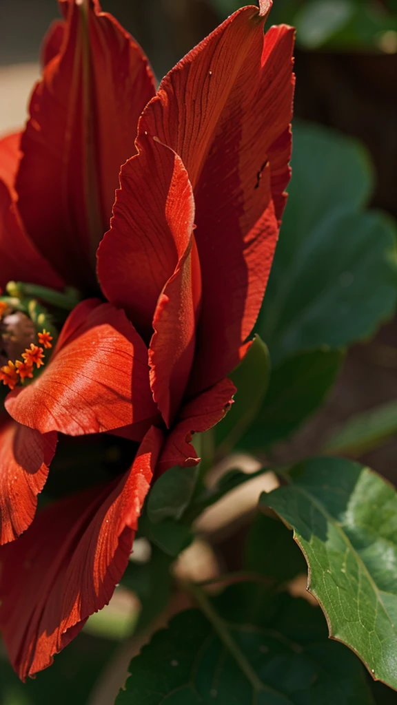 close up shot of a red flower , vibrant color, blur background