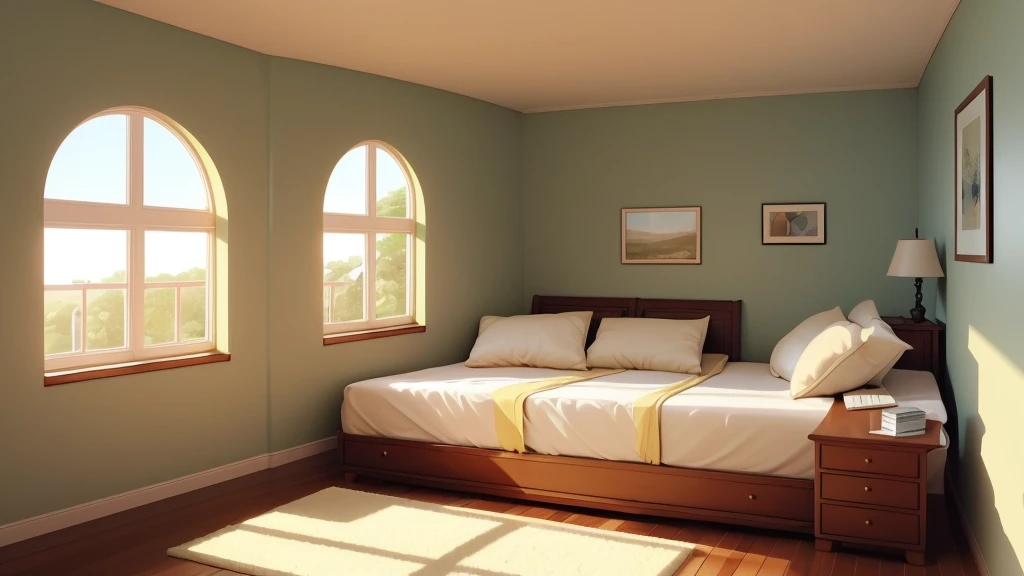 a room with beige walls. A small, boring, neatly organized bedroom with beige walls. A boring beige walls with neatly made bed with perfectly smoothed covers and a meticulously fluffed pillow. The scene should be serene with beige walls but monotonous, with a hint of the outside world through a window.