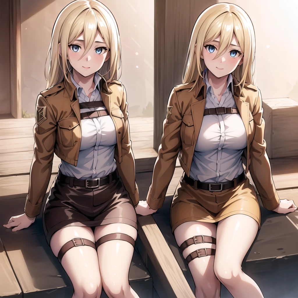 ((1 woman with yellow hair,((medium breasts, bare breasts, erect breasts)),((brown shorts, no blouse, with boots, belt with a glue)),((brown eyes, happy face)),( (standing, facing the viewer)), in a forest with a view of a haunted city, at night)),