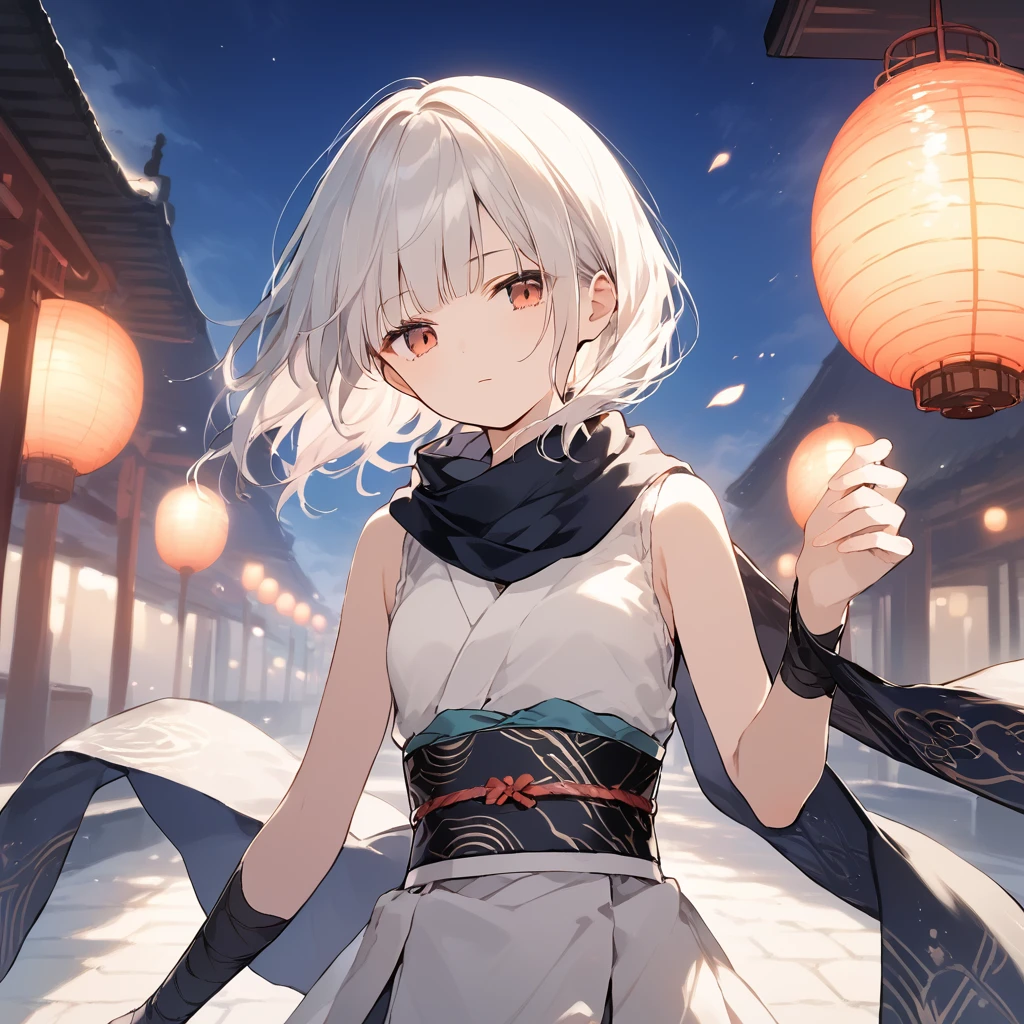 score_9, score_8_up, score_7_up, source_anime, best quality, masterpiece,ultra-detailed,official art, absurdres, highres, waifu2x, break,1girl, ninja girl, short hair, blunt bangs, small breasts,beautiful detailed eyes, expressionless, sleeveless,obi, scarf, night, wind, outdoors, break,(clear line illustration:1.2),very high resolution, very aesthetic, super detailed skin, Best cinematic lighting powered by famous artist, 8k,cool picture,beauty illustration,photoshop_(medium),,(Detailed Lighting),best anime 8k konachan wallpaper, pixiv contest winner,