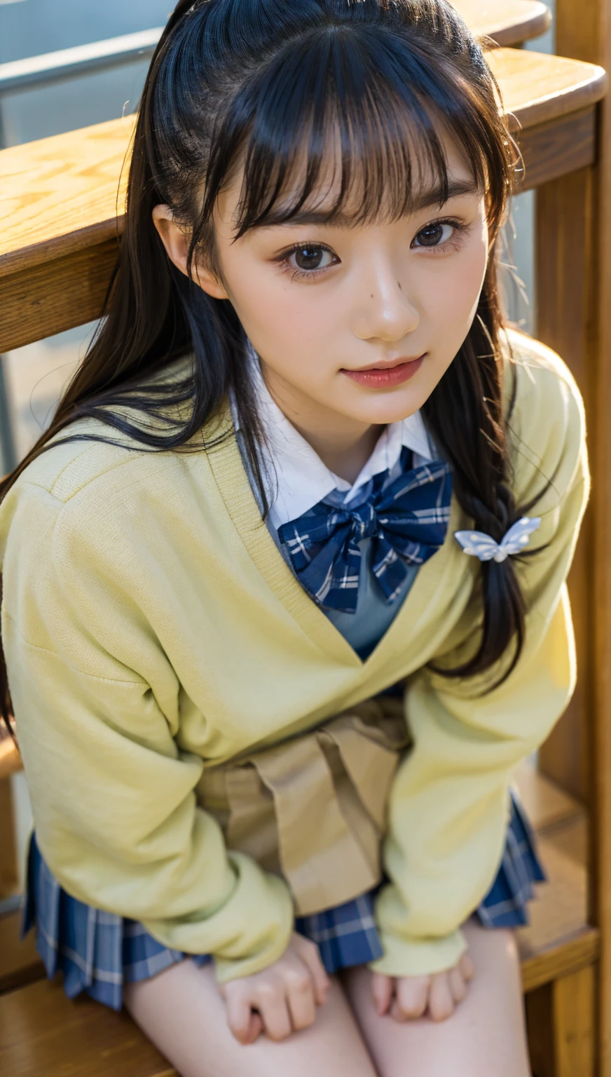 (photorealistic:1.4), best quality, masterpiece, raw 32k photo, (extremely detailed japanese beautiful girl), (extremely detailed eyes:1.2),(baby face), (cute face:1.2), ultra-detailed, ultra high res, amazing, BREAK,sitting,
(school uniform:1.5),detailed school girl, (disneyland:1.3), beautiful detailed girl, bangs, cute face, miniskirt