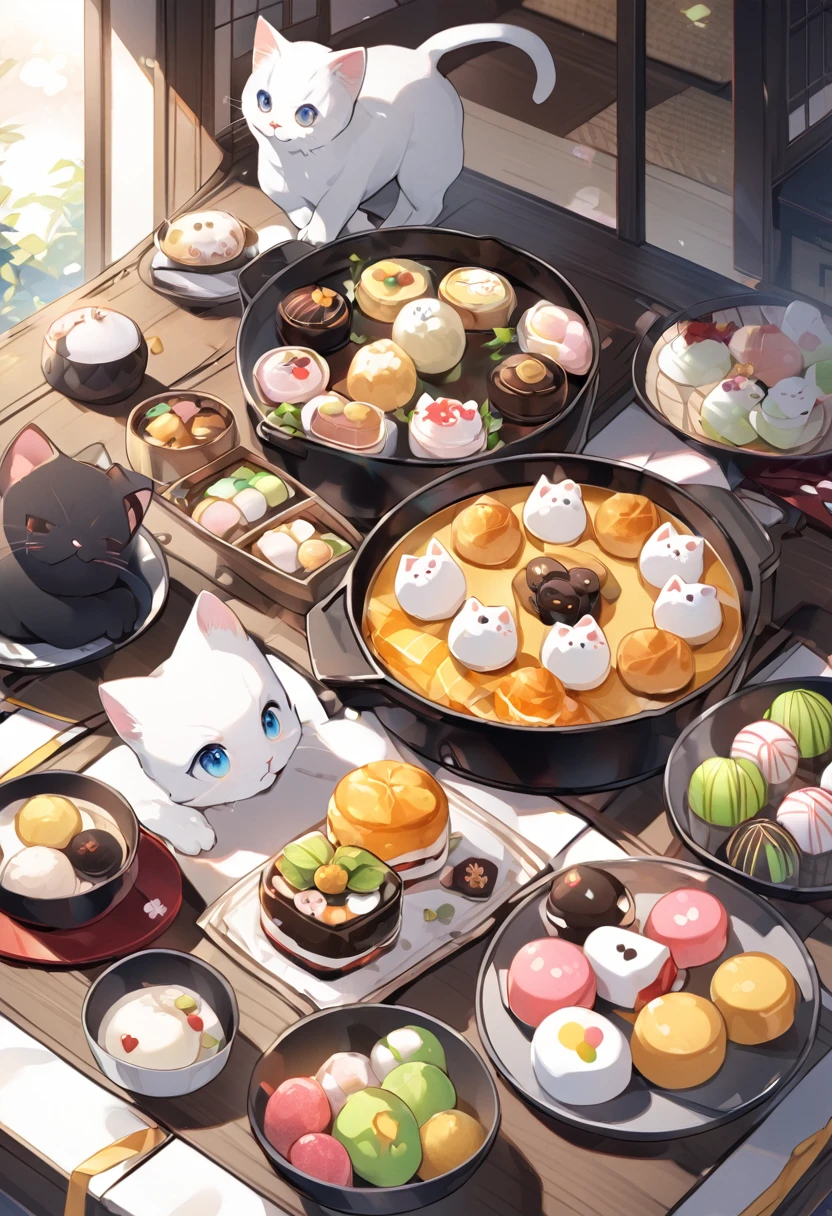 Japanese sweets、White cat、Black cat