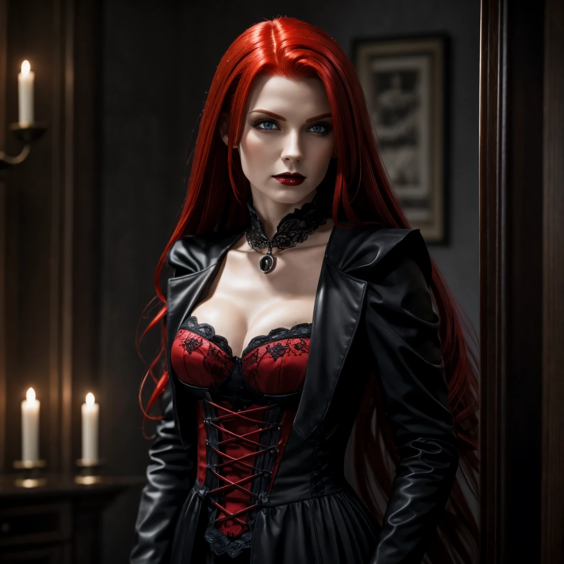Sublime harpie belle et sensuelle, very long flamboyant red hair very detailed, jambes longues et sublime, romantique et sensuelle, futuriste, sublime poitrine effet push-up, very thin waist, abdominaux légèrement dessinés, fine detailed lace with gothic fractal patterns, light short skirt, (deux sublimes et charmantes petites ailes de dragon, ((hyperRéaliste, masterpiece, superior quality, high resolution, Extremely detailed)), ((highly detailed CG unified 8K wallpaper)), visage Extremely detailed beauté sublime, (me regarde, vole vers moi)