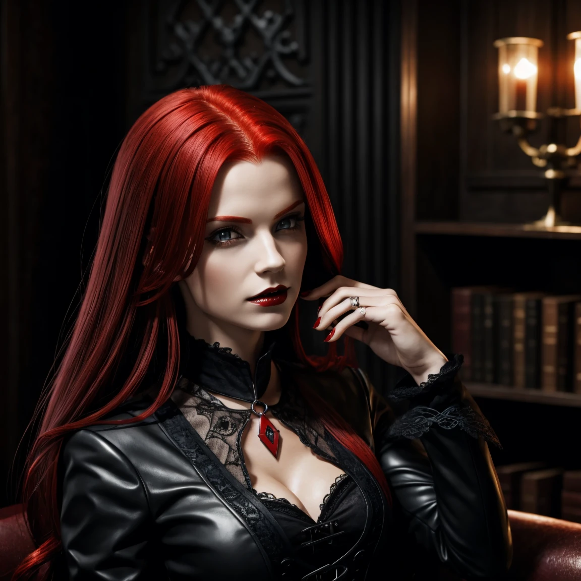 (Meisterwerk), (Realistisch), (best quality) hot vampire with red hair