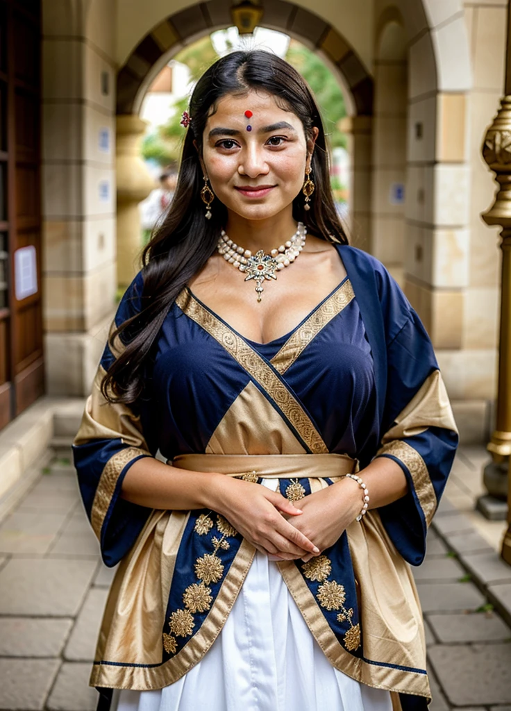 The portrait shows the upper body of a proud Peruvian woman, who embodies the rich culture and history of their country. She wears a traditional garment, das aus lebendigen Stoffen gefertigt ist und mit symbolischen Mustern verziert ist, die die Traditionen und die Vielfalt Perus widerspiegeln. The garment is in strong colors, die an die lebendige Palette der peruanischen Textilien erinnern - Rot, Gelb, Blue and green are prominently represented.
Ihre Haare sind lang und glatt, in einem tiefen Schwarz, das die Farbe der Andennacht widerspiegelt. Sie sind kunstvoll geflochten und mit bunten Perlen und kleinen, decorated with shiny metal ornaments, that represent traditional patterns and symbols from the Inca culture. Around her neck she wears a magnificent necklace made of colorful pearls and silver elements, die die Kunstfertigkeit der peruanischen Handwerker zeigt.
Her face radiates pride and dignity, mit klaren, dunklen Augen, die die spirituelle Tiefe und die Verbundenheit mit der Natur der Anden widerspiegeln. A gentle smile plays around her lips, which expresses the warm hospitality and openness of the Peruvian people. Auf ihren Lippen schimmert ein sanfter Rotton, which complements the rich color palette of Peruvian art and culture.
The background of the portrait is subtle, um den Fokus auf die Frau und ihre kulturelle Ausdruckskraft zu lenken. A soft shimmer surrounds the scene, enhancing the rich colors and patterns of her robes and the details of her traditional accessories.
This portrait of a symbolic woman for Peru is intended to capture the cultural depth and diversity of the country through its artistic representation and to present the woman as a living symbol of Peru's proud and unique identity.