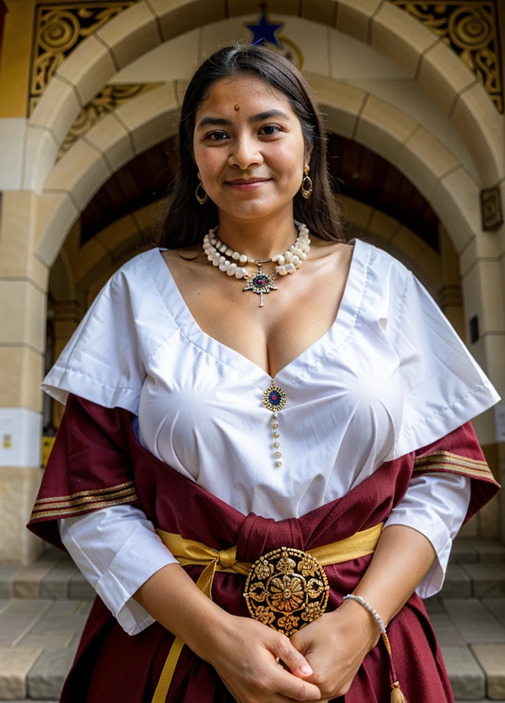 The portrait shows the upper body of a proud Peruvian woman, who embodies the rich culture and history of their country. She wears a traditional garment, das aus lebendigen Stoffen gefertigt ist und mit symbolischen Mustern verziert ist, die die Traditionen und die Vielfalt Perus widerspiegeln. The garment is in strong colors, die an die lebendige Palette der peruanischen Textilien erinnern - Rot, Gelb, Blue and green are prominently represented.
Ihre Haare sind lang und glatt, in einem tiefen Schwarz, das die Farbe der Andennacht widerspiegelt. Sie sind kunstvoll geflochten und mit bunten Perlen und kleinen, decorated with shiny metal ornaments, that represent traditional patterns and symbols from the Inca culture. Around her neck she wears a magnificent necklace made of colorful pearls and silver elements, die die Kunstfertigkeit der peruanischen Handwerker zeigt.
Her face radiates pride and dignity, mit klaren, dunklen Augen, die die spirituelle Tiefe und die Verbundenheit mit der Natur der Anden widerspiegeln. A gentle smile plays around her lips, which expresses the warm hospitality and openness of the Peruvian people. Auf ihren Lippen schimmert ein sanfter Rotton, which complements the rich color palette of Peruvian art and culture.
The background of the portrait is subtle, um den Fokus auf die Frau und ihre kulturelle Ausdruckskraft zu lenken. A soft shimmer surrounds the scene, enhancing the rich colors and patterns of her robes and the details of her traditional accessories.
This portrait of a symbolic woman for Peru is intended to capture the cultural depth and diversity of the country through its artistic representation and to present the woman as a living symbol of Peru's proud and unique identity.