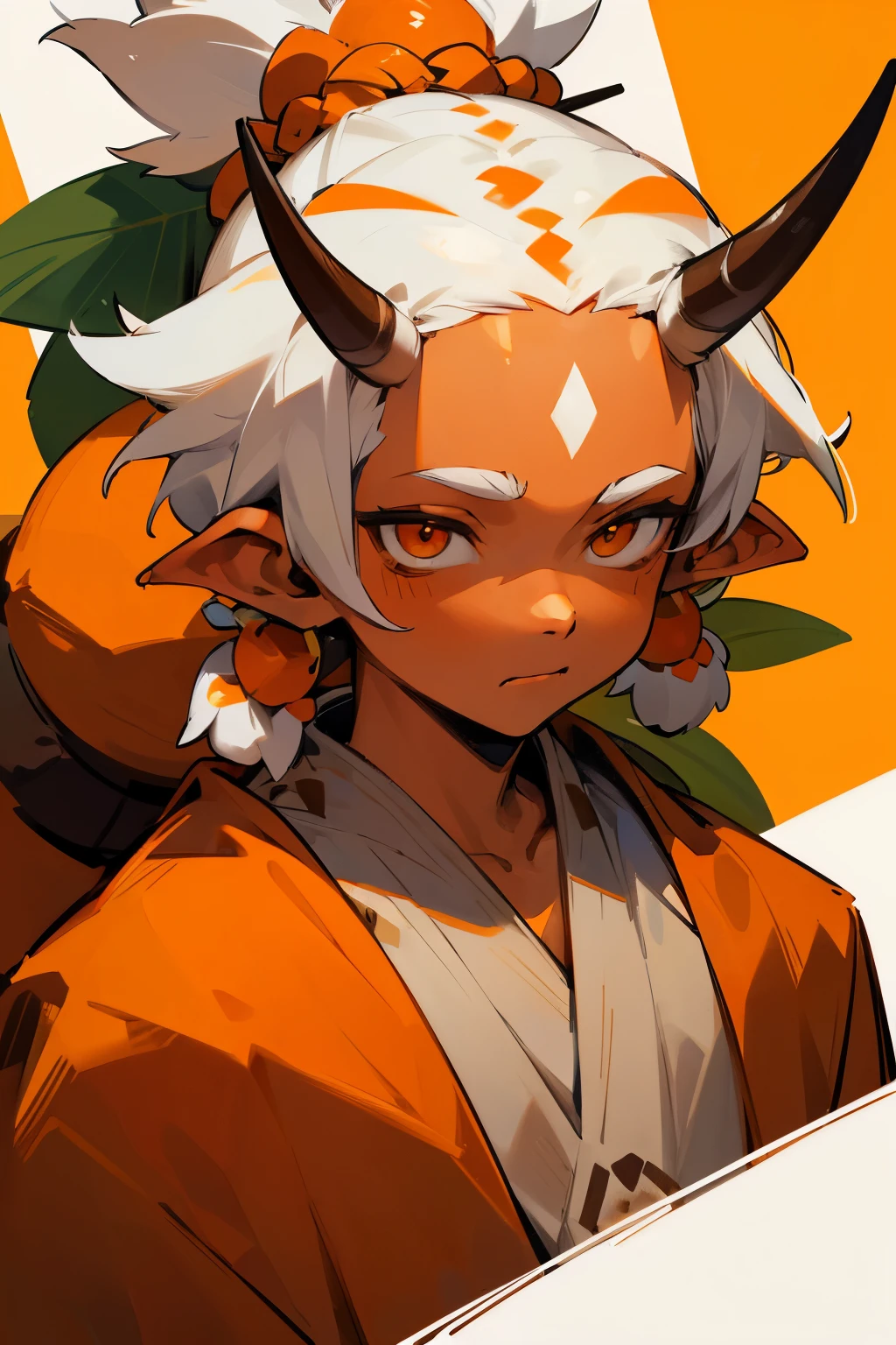 One-horned giant tribe of men(Forehead area)Orange, white hair, tan skin, orange eyes, there are so many. It was a Hawaiian tribe, a crowd.