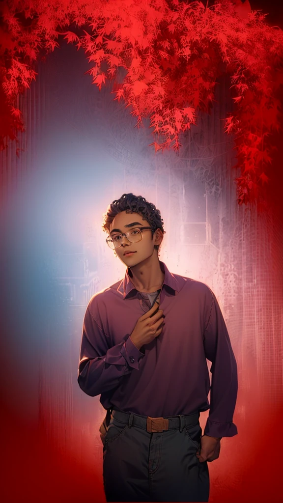 man, glasses, curly hair, purple shirt