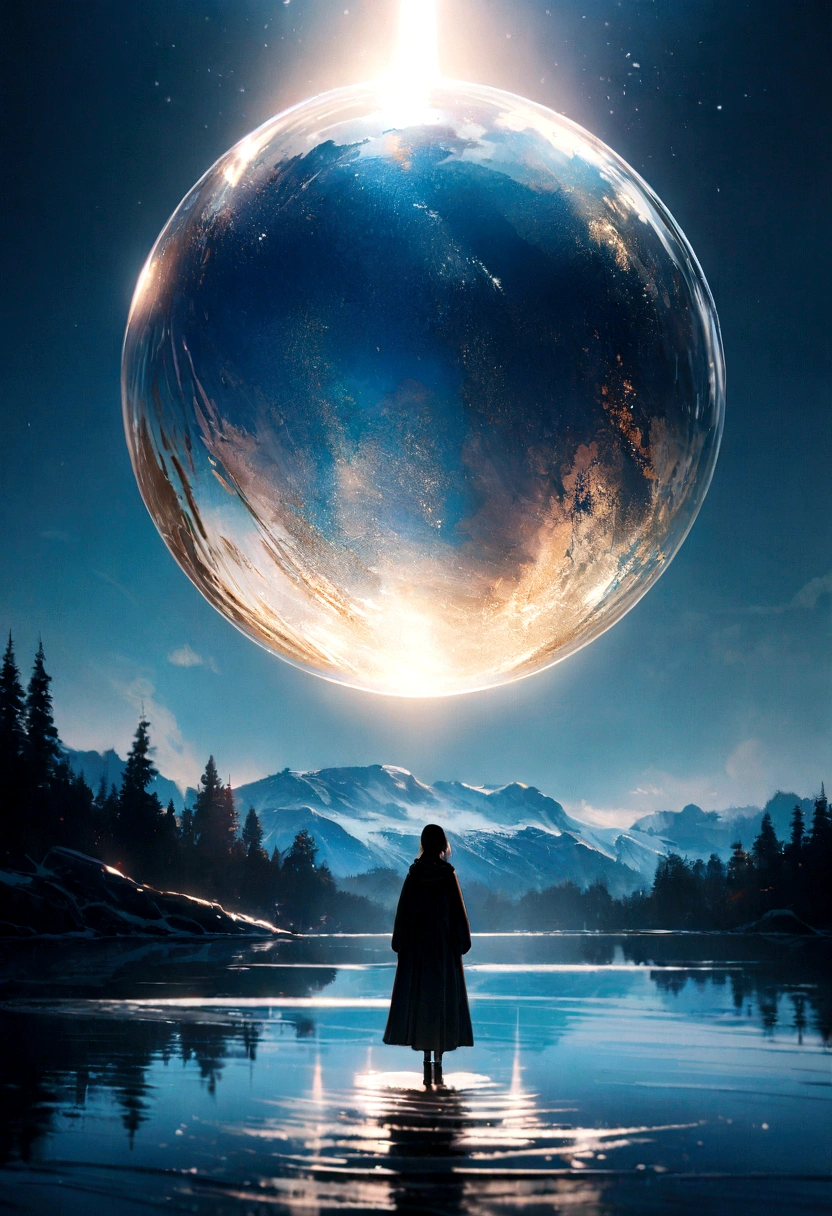 (A glass sphere depicting a soft winter sky over a frozen lake:1.2), (Silk glass sphere 1.1), Landscape Photography, Unsplash, Extremely detailed, High detail, Analog Film, Analog Lighting, nature光, 4k photos, 8k photos, ハイパーrealism, Impressionism, Romanticism, Conceptual Art, Surrealism, realism, Cinema Lighting, Shine, Shine光, God&#39;s Rays, Ray Tracing, reflected light, bloom, Film Grain, Optical illusion, Lens flare, Caustics, Exposure, Bokeh, 超High resolution, masterpiece, Super detailed, Attention to detail, high quality, Awards, 最high quality, High resolution, 16k, 8k, 4K, nature