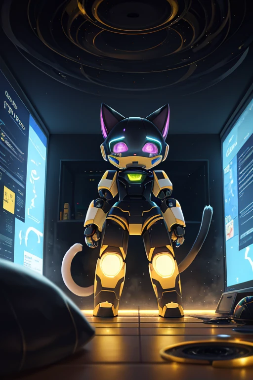 a Mexican cat robot with a human-robot hybrid face, showcasing its adorable cute feet! The artwork is rendered in a medium that emphasizes detailed and vibrant visuals. The cat robot has a baby body, which adds to its cuteness, and a compact frame. It has a big ballsack that stands out, a small cute cock! a small dick, cute dick, and cute penis, highlighting its unique features. The focus is on the cat robot's cute feet, which are meticulously detailed and captivating. The image quality is of the highest caliber, with a resolution of 4k or 8k, ensuring every intricate detail is visible. The artwork is ultra-detailed and realistic, providing a photorealistic depiction of the cat robot. The colors are vivid and vibrant, enhancing the overall visual impact of the piece. In terms of art style, the image combines elements of both portraits and sci-fi, resulting in a captivating fusion of human and robotic characteristics. The color palette leans towards warm tones, incorporating the vibrant hues of Mexican culture. The lighting in the scene is carefully crafted, with studio lighting techniques used to highlight the intricate details of the cat robot's face and feet. The overall composition and lighting create a visually stunning and engaging artwork. Remember to format the prompt as a single line, separated by commas, without any additional punctuation or explanations.