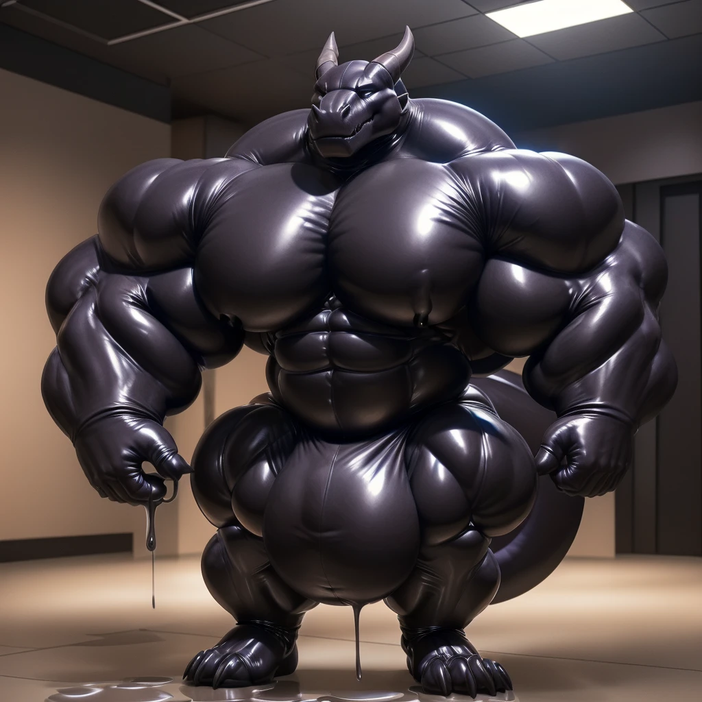 solo, male, , , ,  (hyper pecs:1.2), （long thick thighs:1.5）, standing, indoor,，(，,(,solo,very hyper muscles:1.3)((, Huge bulge：1.3))）（corruption)), black glowing liquid，（((liquid_latex, , rubber:1.2)，,black latex，goo transformation，(gooey)()(l），unreal engine,perfect light，detailed, photorealistic, 4k, hd, , , , good anatomy, , (), ,, high quality, best quality, concept art, photorealistic, dragon