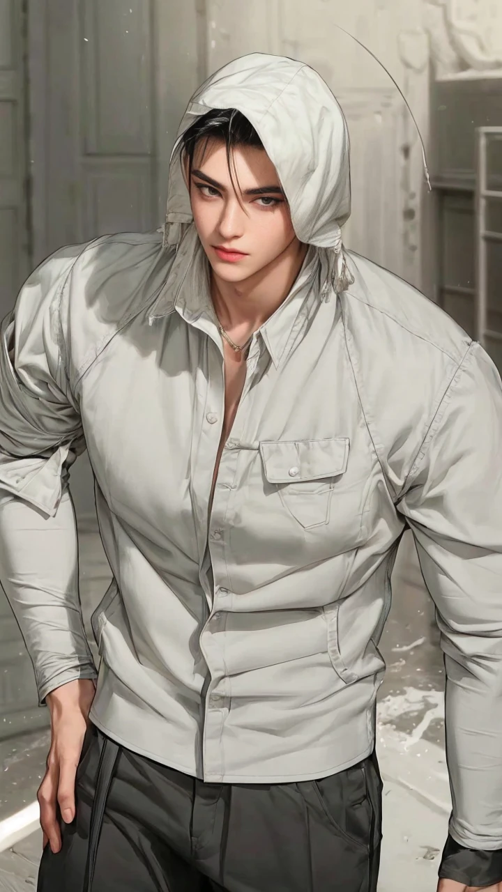 masterpiece, 1boy, adults, handsome, black hair, undercut hair, perfect face, detailed eyes and face, black eyes, clean shaved, muscular, capturing a rural atmosphere, dynamic lighting, unreal engine 5