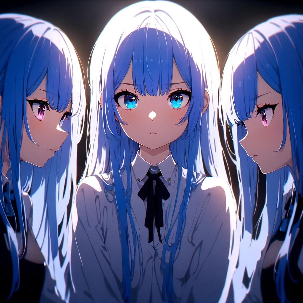 High quality, hd, 4k, 2girls, beautiful girls, twins, long hair, red and blue hair, red and blue eys